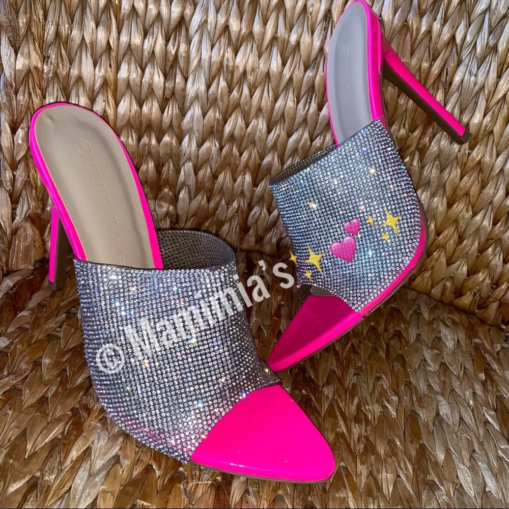 NIB Rhinestone Pointed Toe Slides Sandals - Picture 7 of 8